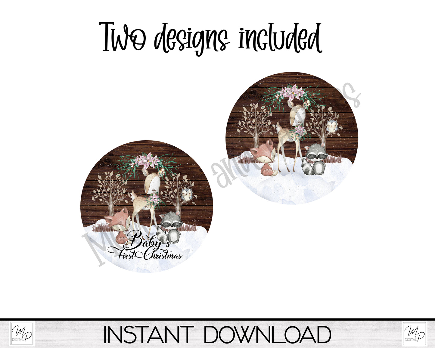 Woodland Animals Baby's First Christmas Ornament PNG for Sublimation, Digital Download Design