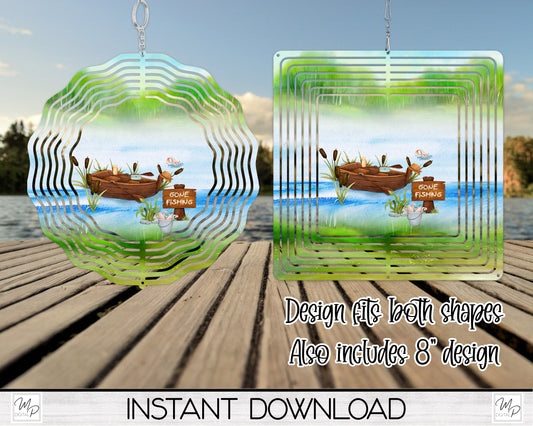 Gone Fishing Garden Wind Spinner PNG Design for Sublimation, Digital Download