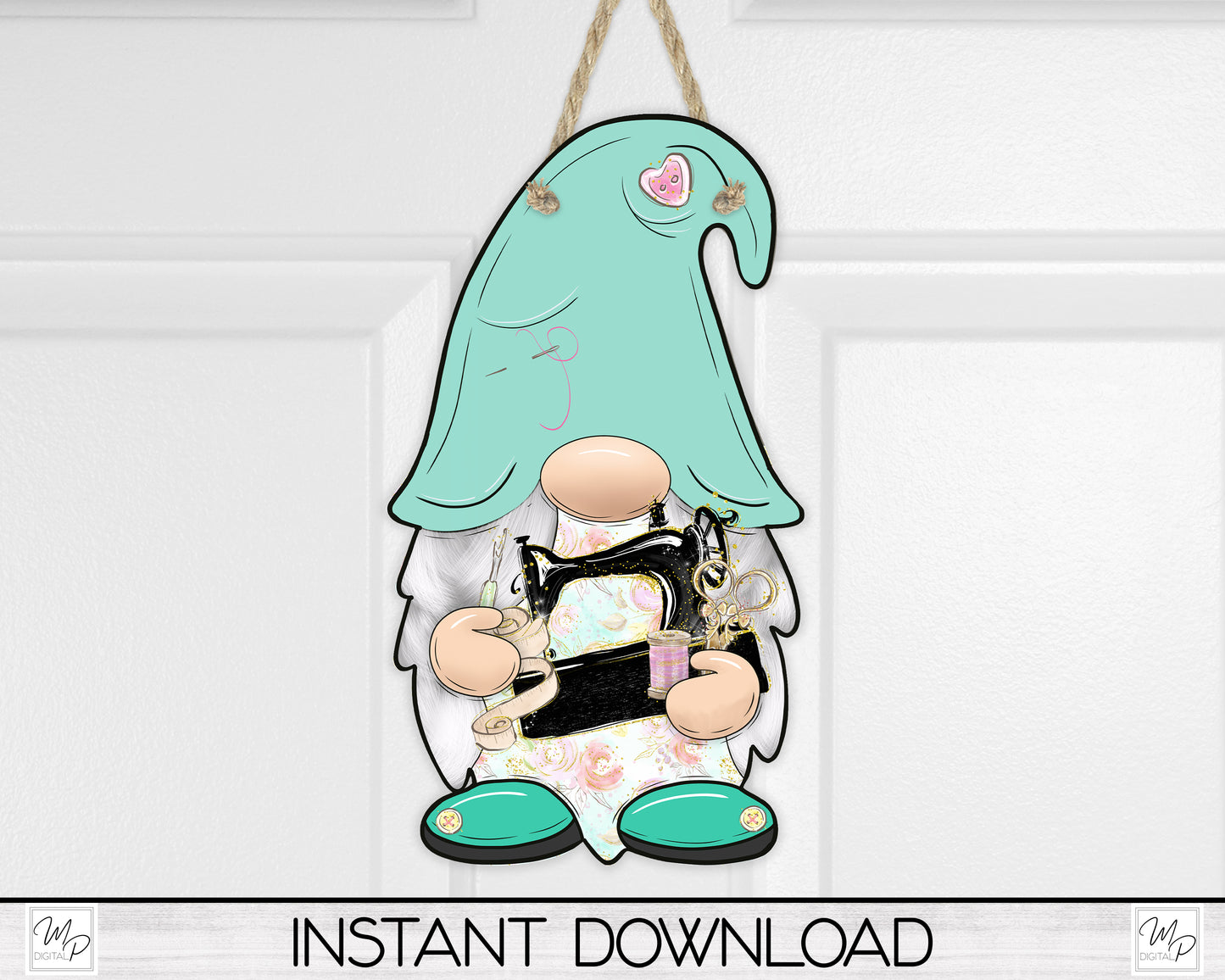 Sewing Gnome PNG Sublimation Digital Design Download