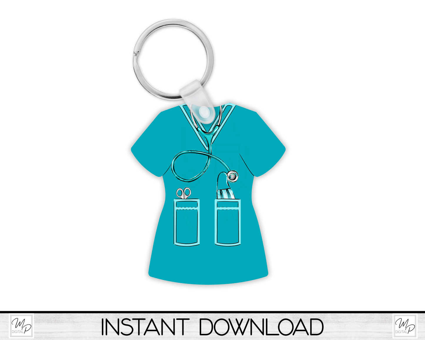 Teal Nurse Scrub Top PNG Design for Sublimation, Earrings, Keychain, Signs, Digital Download