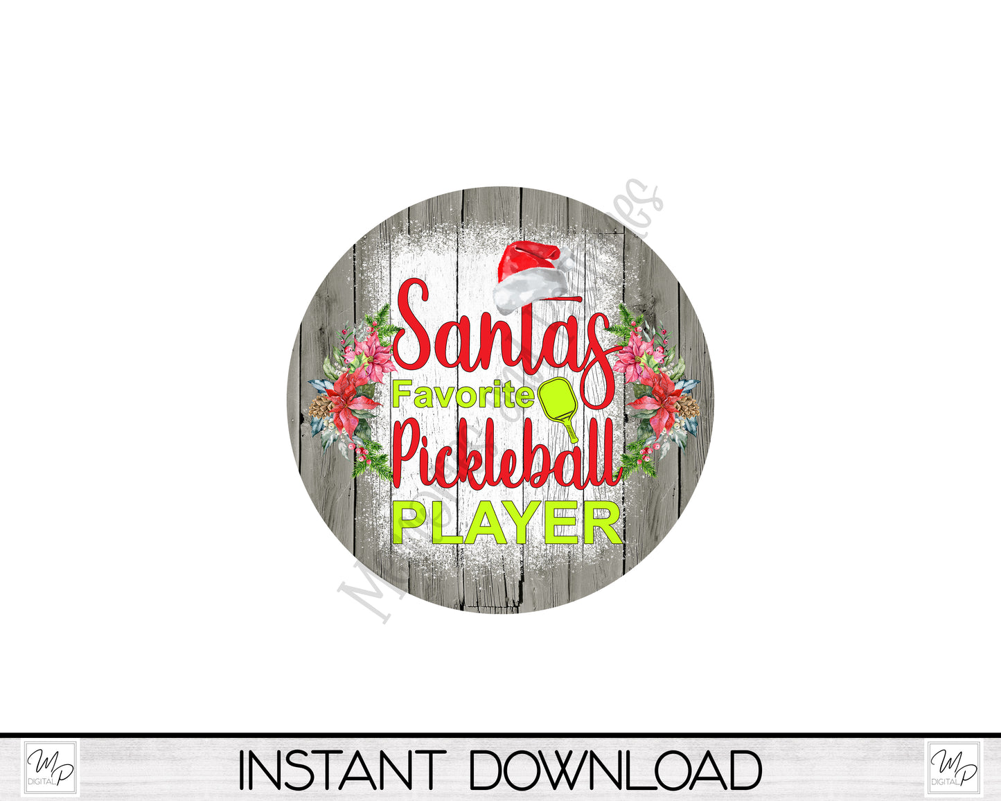 Santa's Favorite Pickleball Player Christmas Circle Ornament PNG Design, Sublimation Design Download