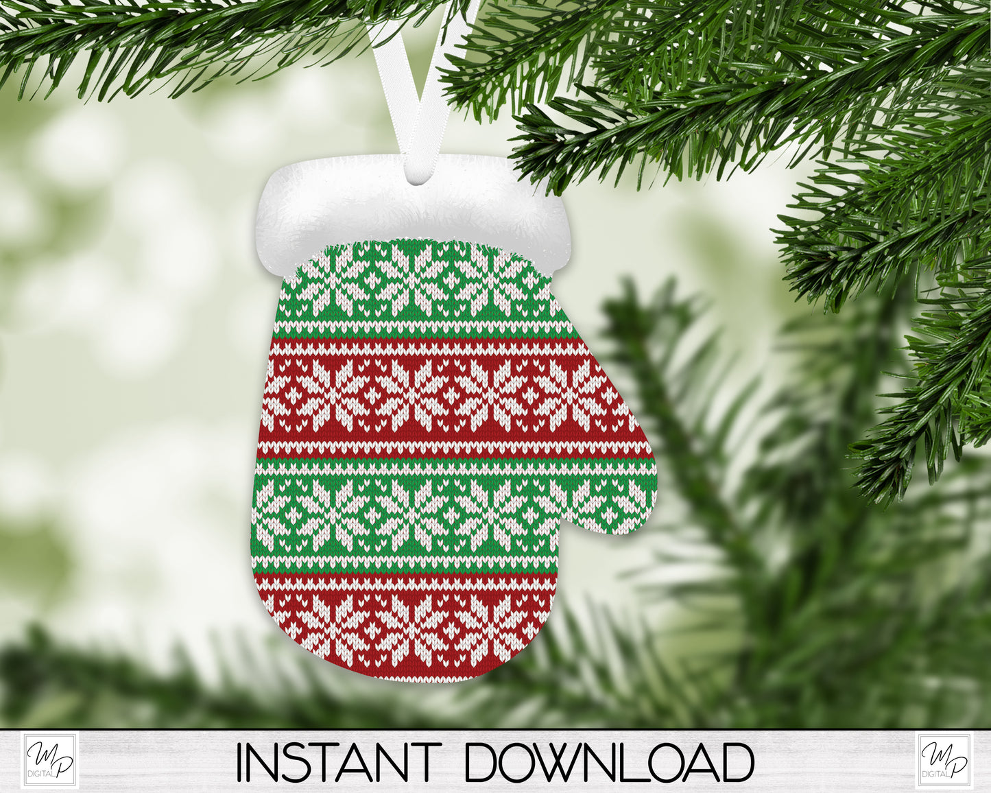 Christmas Mitten Earring PNG Design for Sublimation, Digital Download