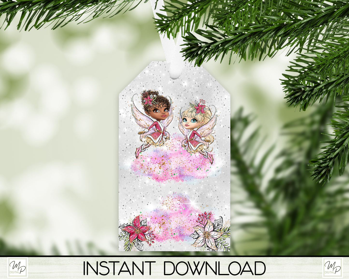 Christmas Fairies Tag Playdough Gift Ornament PNG Design, Party Favor Sublimation Design Download