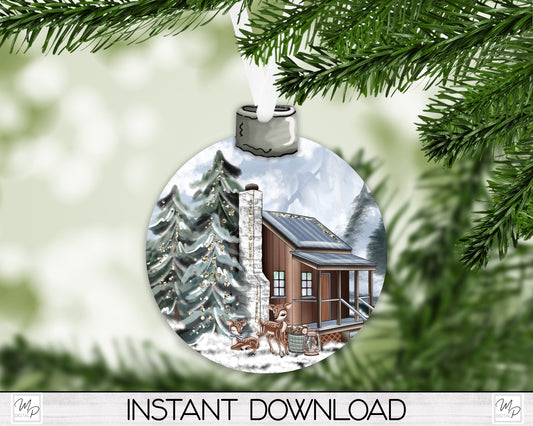 Christmas Cabin Bobber Ornament / Door Hanger PNG for Sublimation, Bobber Tree Ornament Design, Digital Download