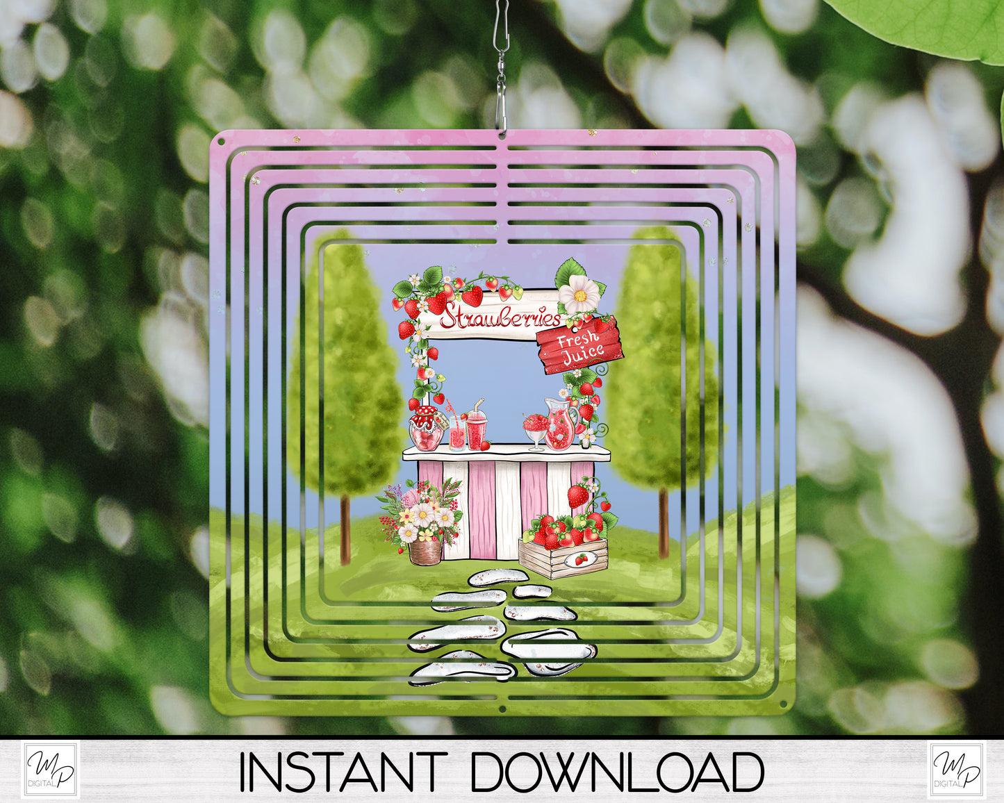 Strawberry Garden Wind Spinner PNG Design for Sublimation, Garden Spinner Design, Digital Download