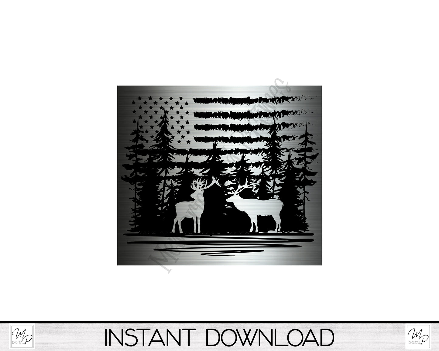Deer US Flag Silhouette 20oz Skinny Tumbler PNG Sublimation Design, Tumbler Digital Download