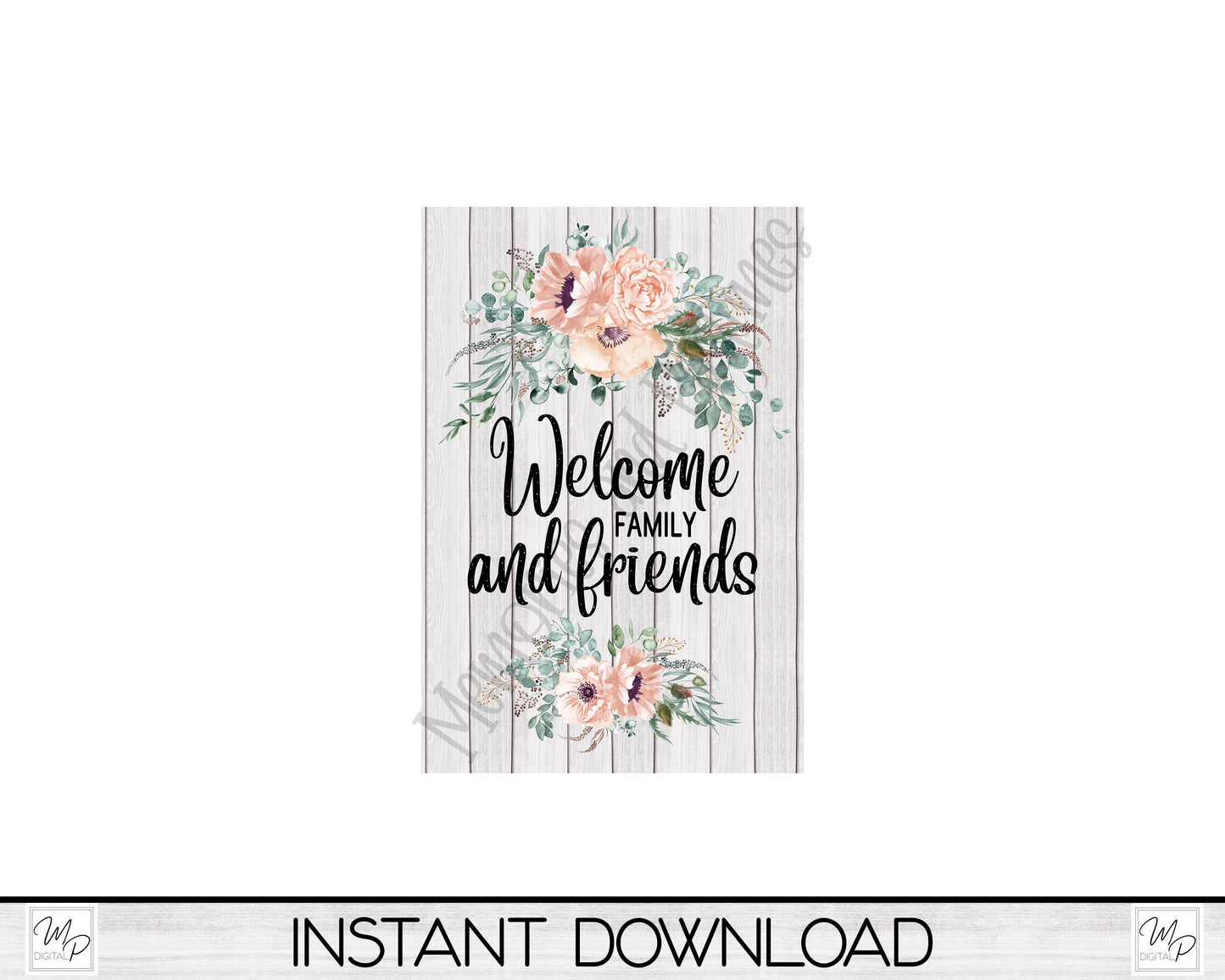 Floral Welcome Garden Flag for Sublimation Design, Yard / Patio Flag, Digital Download