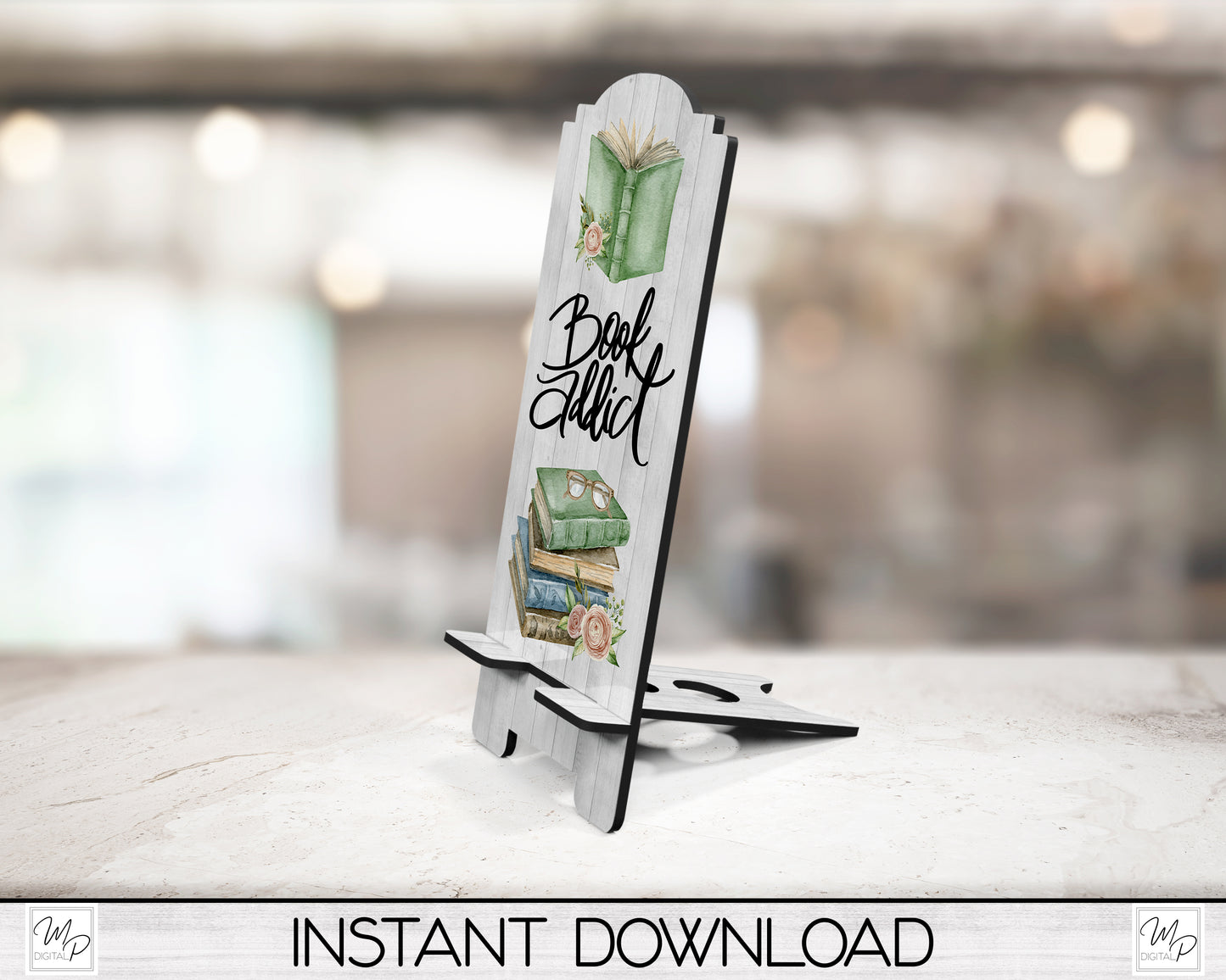 Book Addict Cell Phone Stand PNG for Sublimation Design, Digital Download