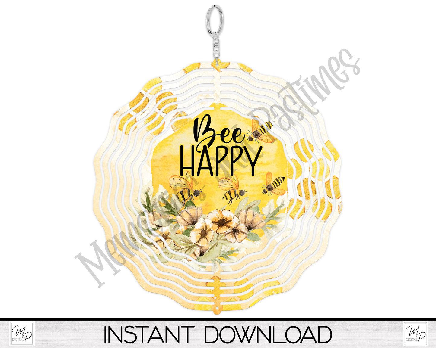 Bee Happy Wind Spinner PNG Design for Sublimation, Garden Spinner Design, Digital Download