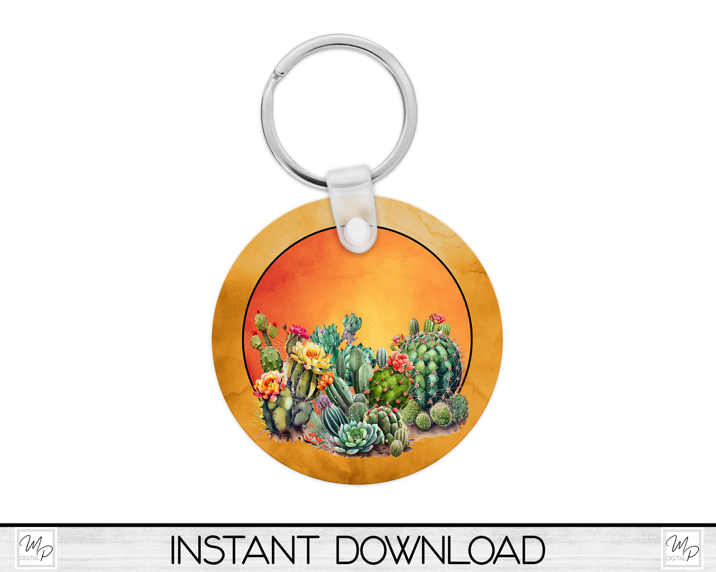 Desert Cactus Circle Front Door Hanger PNG Design for Sublimation, Two Designs, Digital Download