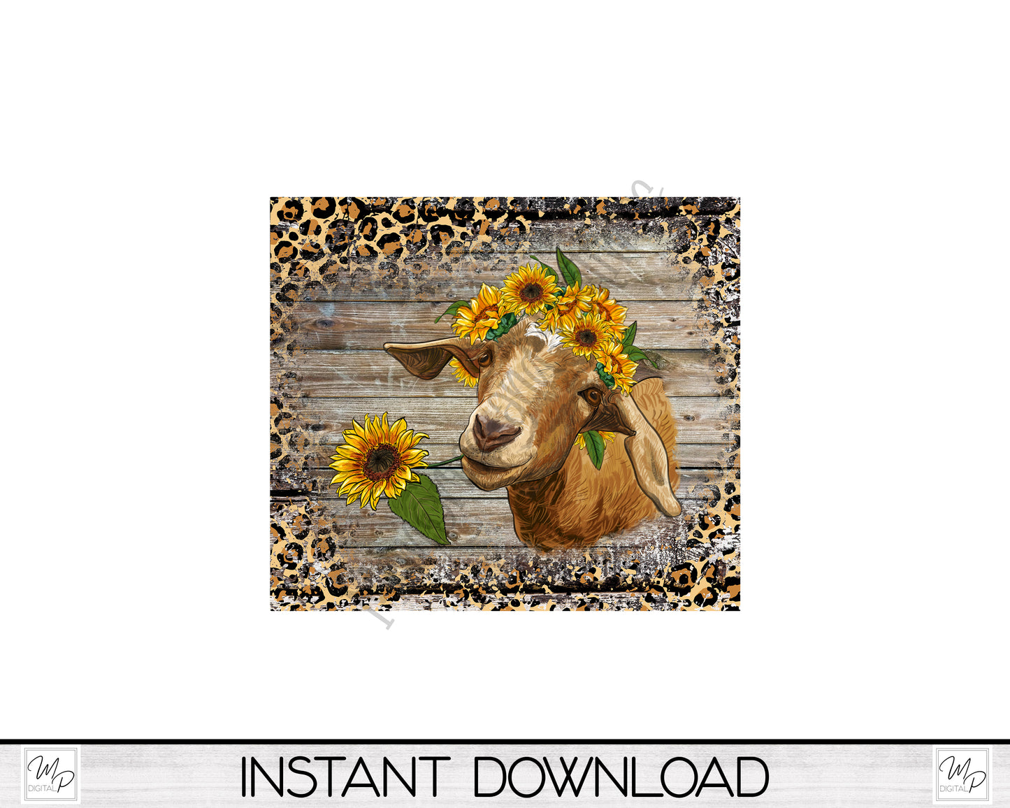 Sunflower Leopard Print Goat 20oz Skinny Tumbler PNG Sublimation Design, Tumbler Digital Download