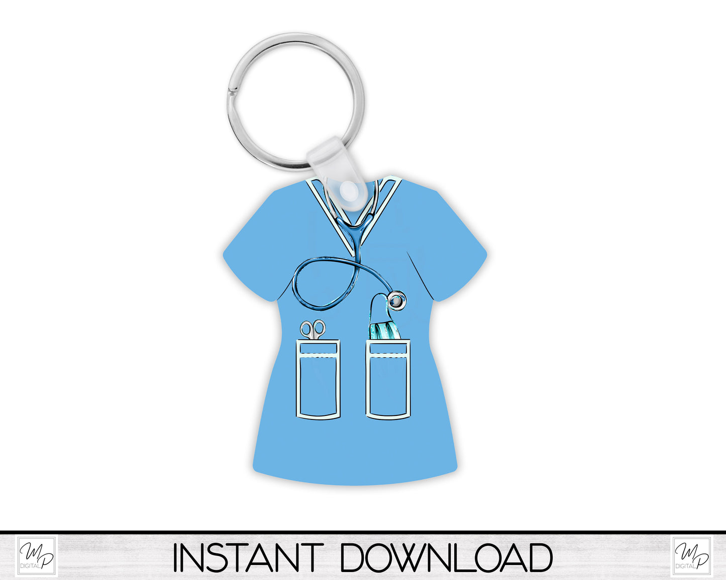 Blue Nurse Scrub Top PNG Design for Sublimation, Earrings, Keychain, Signs, Digital Download