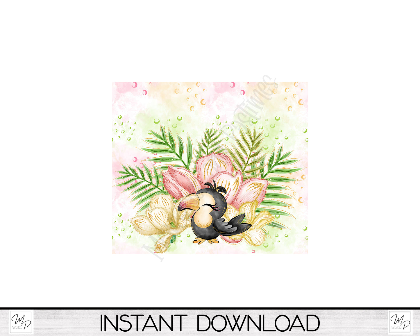 Tropical Toucan 20oz Skinny Tumbler PNG Sublimation Design, Tumbler Digital Download