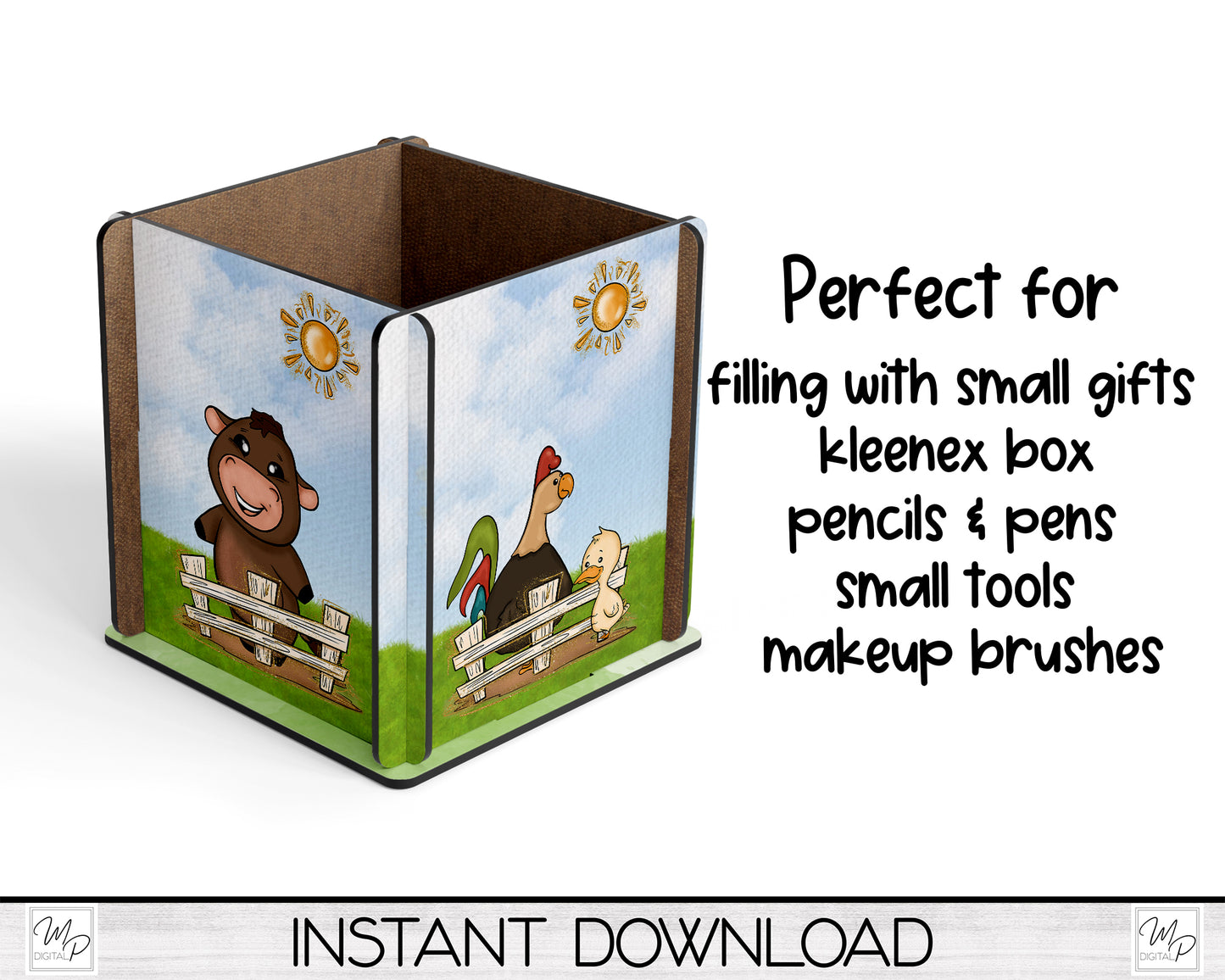 Cute Farm Animals Box PNG Sublimation Design, Centerpiece MDF Box Design Digital Download