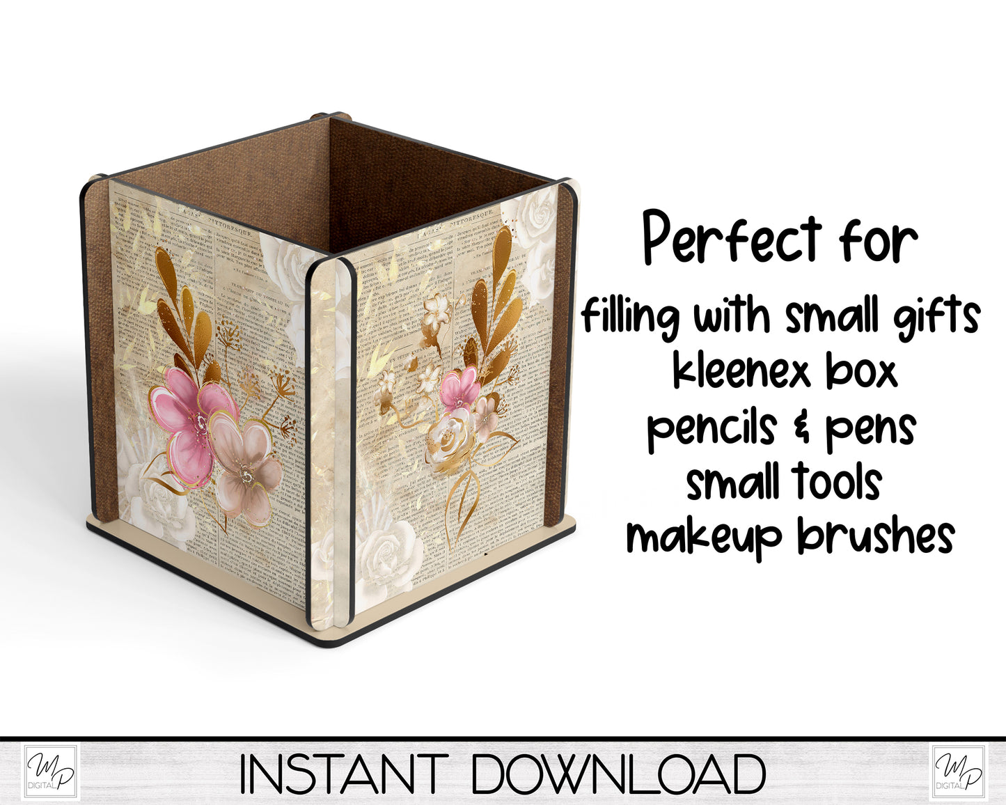 Floral Box PNG Sublimation Design, Centerpiece MDF Box Design Digital Download