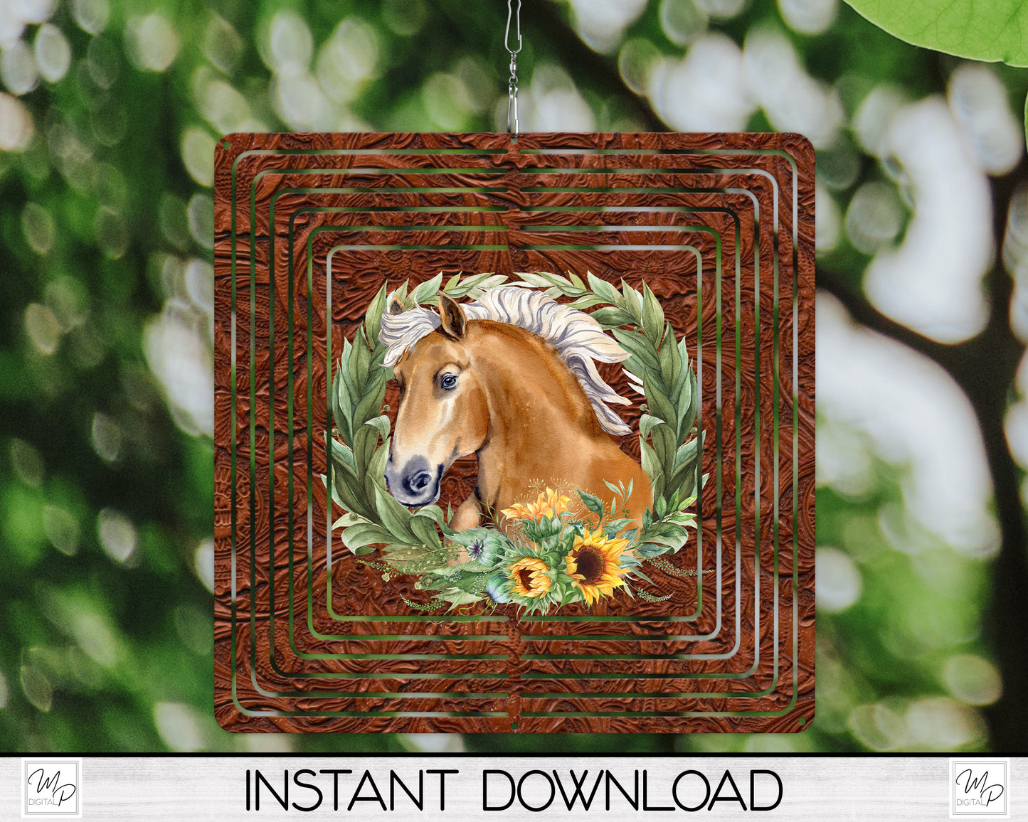 Sunflower Horse Wind Spinner PNG Design for Sublimation, Garden Spinner Design, Digital Download