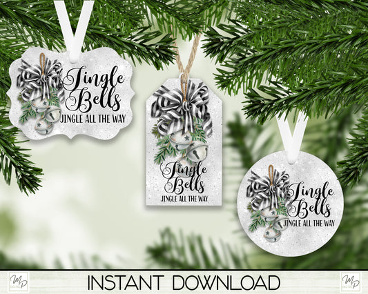 Jingle Bell Christmas Ornament BUNDLE PNG for Sublimation, Tree Ornament Design, Digital Download