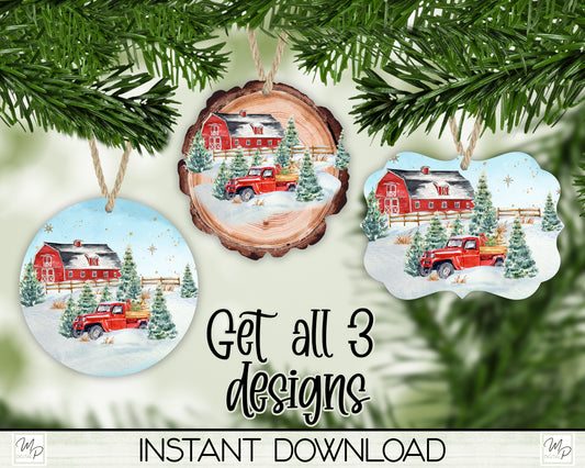 Christmas Farm Ornament BUNDLE PNG for Sublimation, Tree Ornament Design, Digital Download