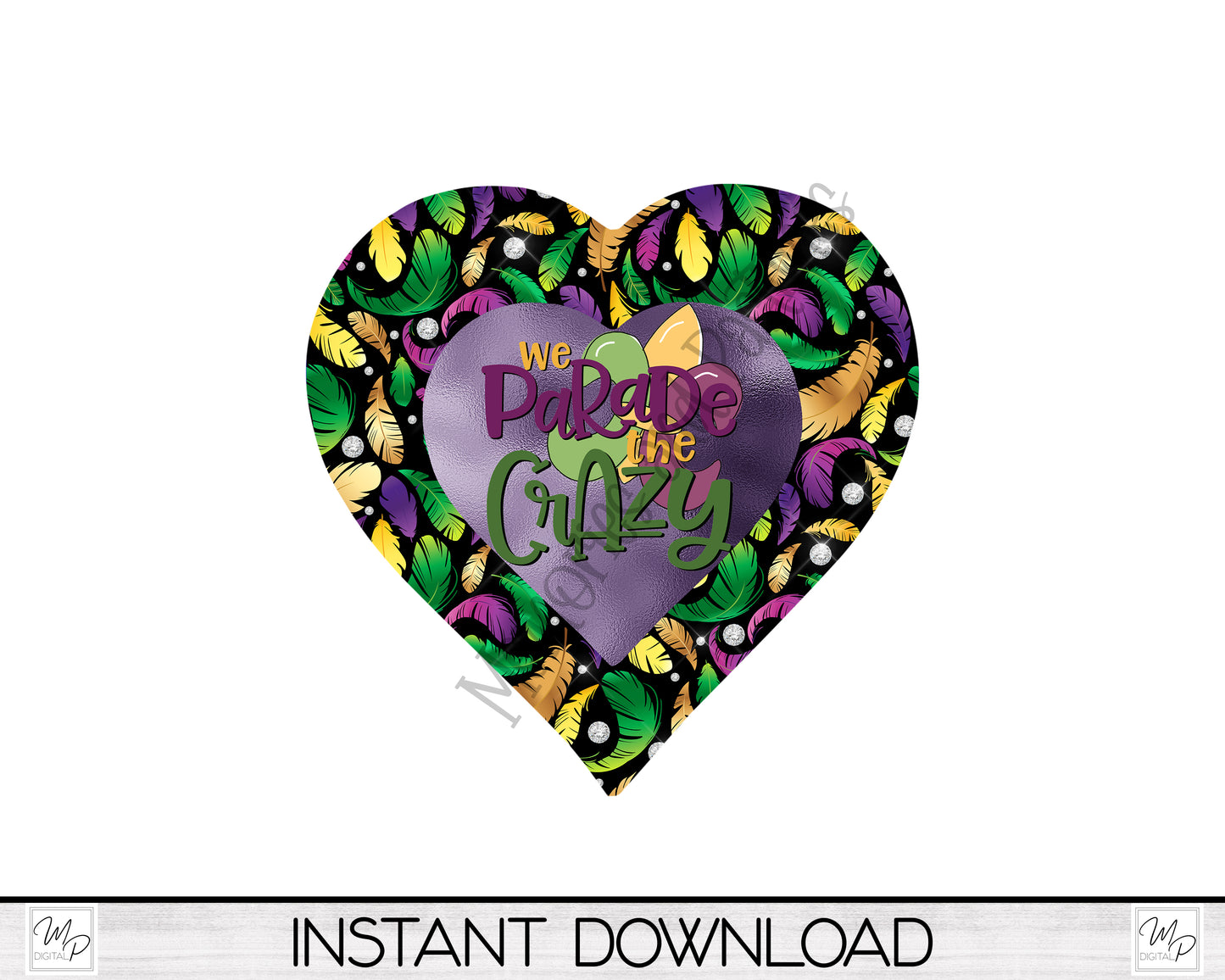 Mardi Gras Heart Wind Spinner PNG Design for Sublimation, Garden Spinner Design, Digital Download