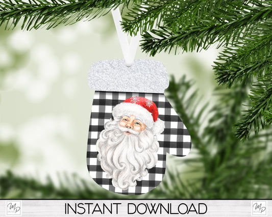 Santa Mitten Christmas Tree Ornament PNG for Sublimation, Two Designs, Digital Download