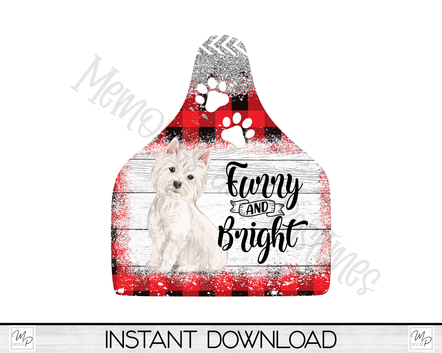 WESTIE Cow Tag Christmas Tree Ornament PNG for Sublimation, Ornament Design, Dog Ornament, Digital Download