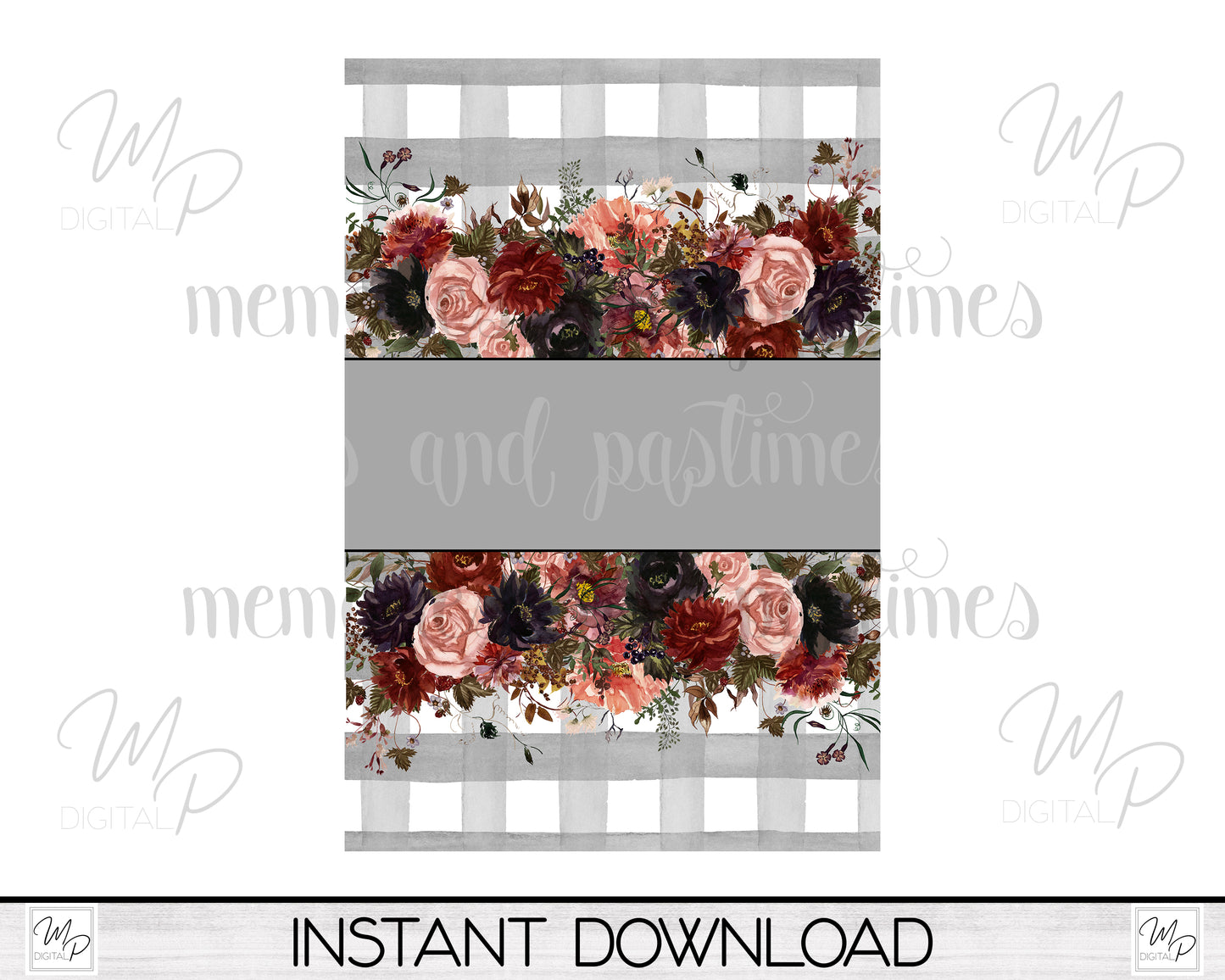 Floral Buffalo Plaid Garden Flag PNG for Sublimation Design, Digital Download