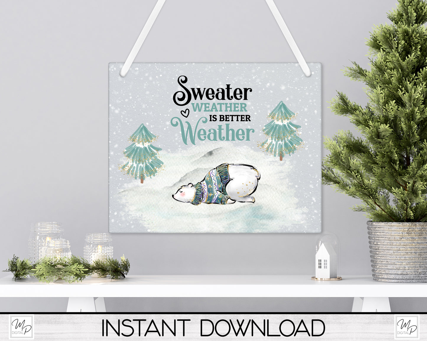 Winter Sweater Weather 20oz Skinny Tumbler PNG Sublimation Design, Polar Bear Tumbler Digital Download