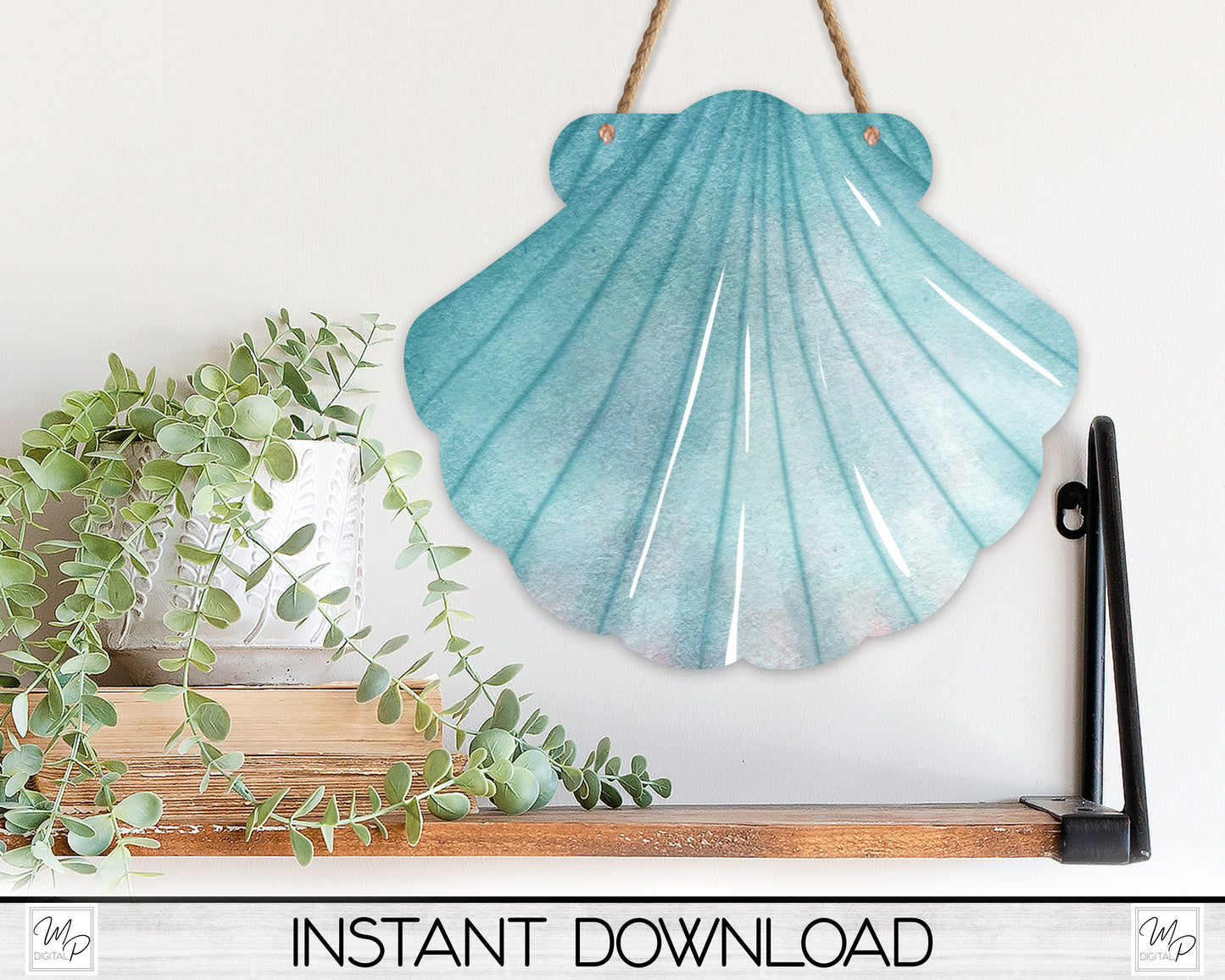 Blue Scalloped Shell Earring PNG Design for Sublimation, Digital Download