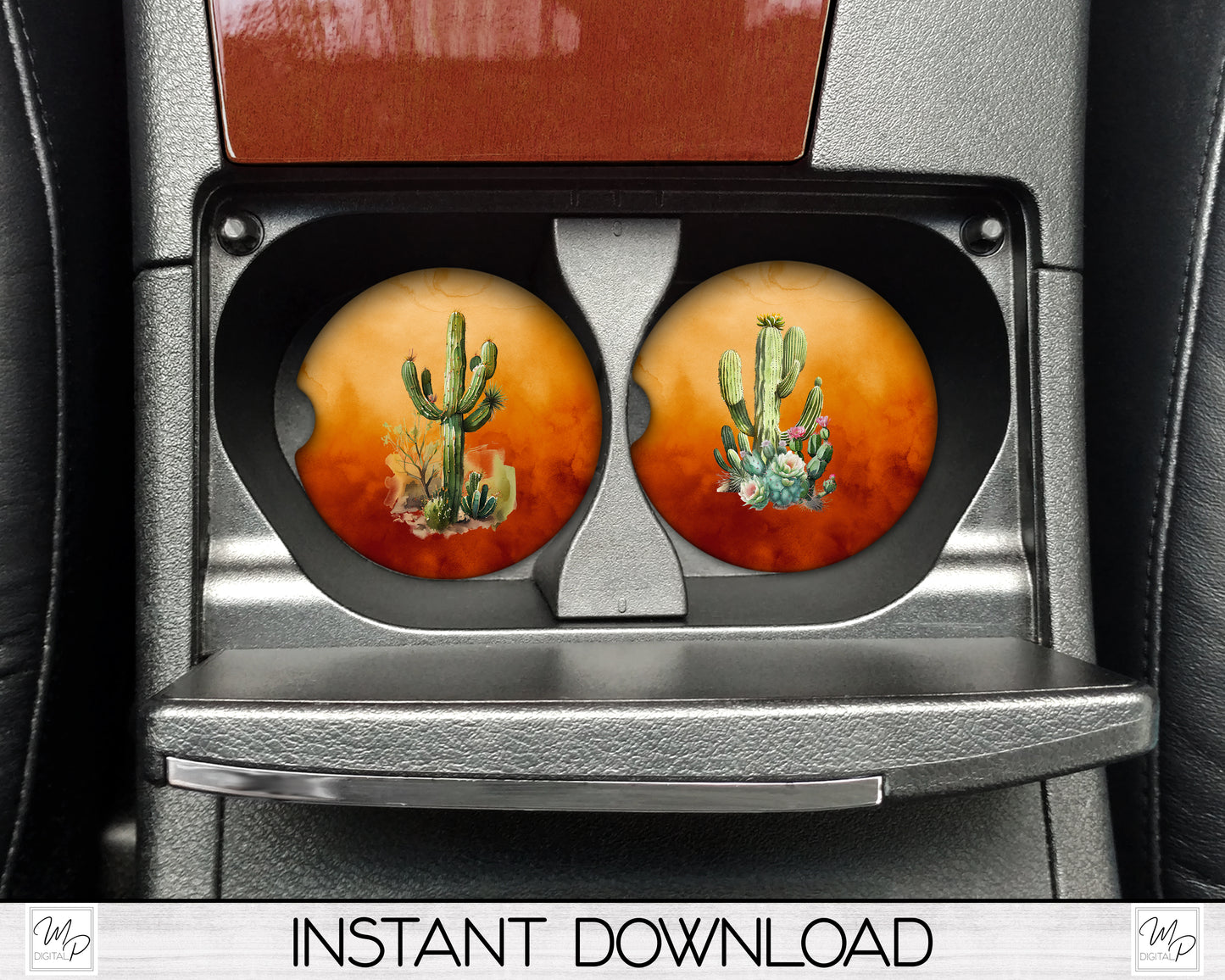 Set of 4 Desert Cactus Coaster Sublimation PNG Designs For Sublimation of Square and Round Coasters, Digital Download