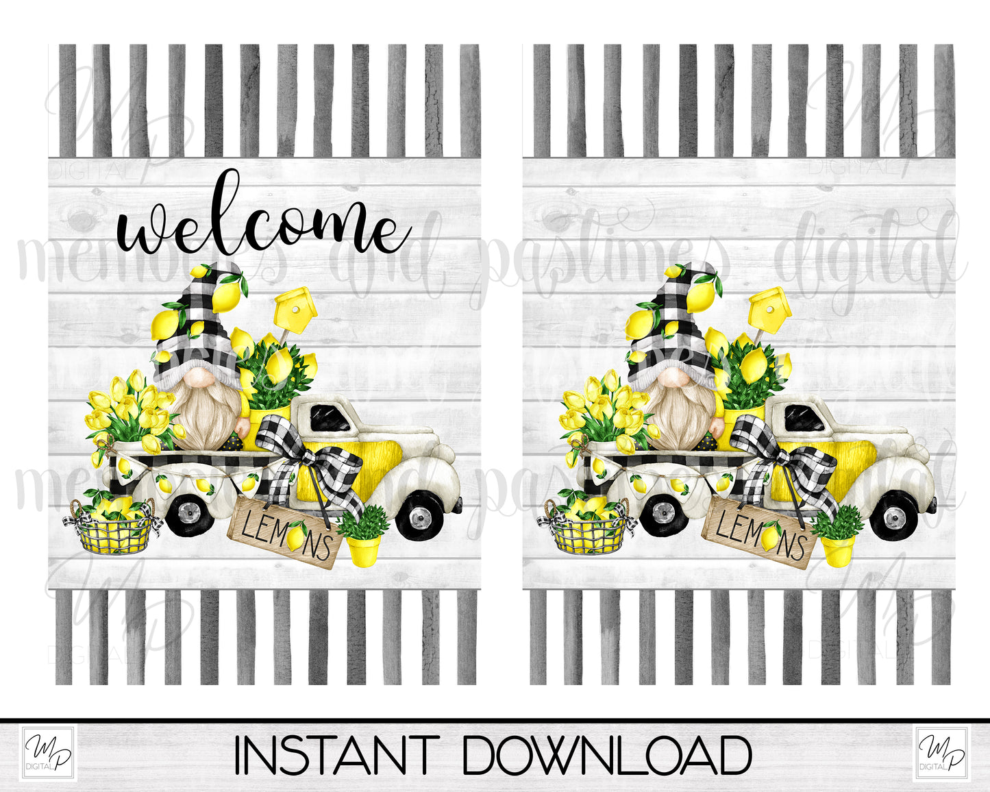 Lemon Gnome Farmhouse Truck Garden Flag PNG for Sublimation Design, Digital Download