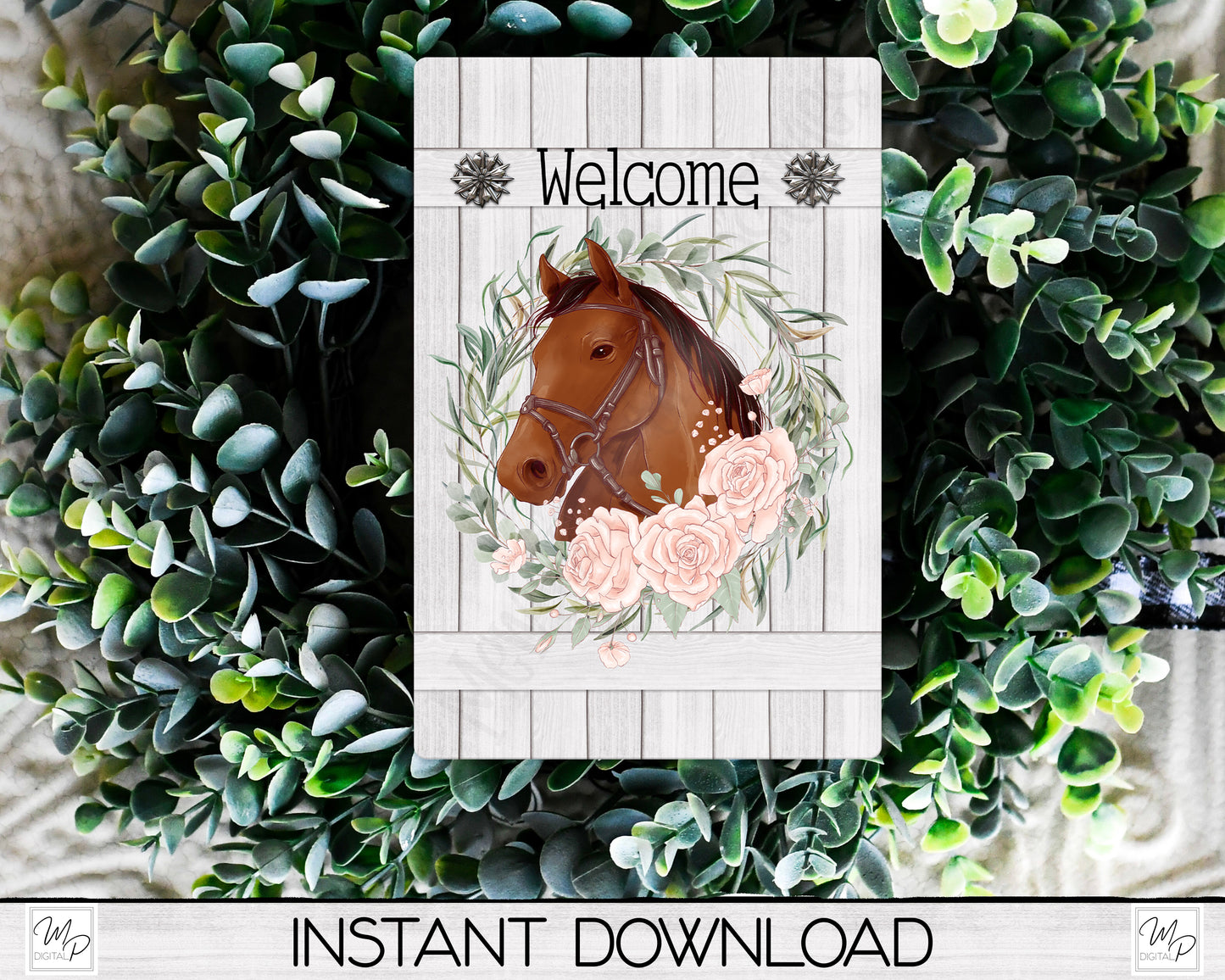 Horse Garden Flag for Sublimation Design, Welcome Wreath Yard / Patio Flag, Digital Download
