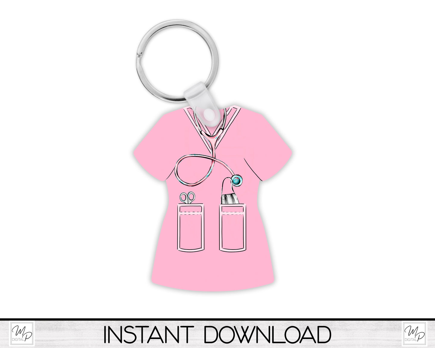Pink Nurse Scrub Top PNG Design for Sublimation, Earrings, Keychain, Signs, Digital Download