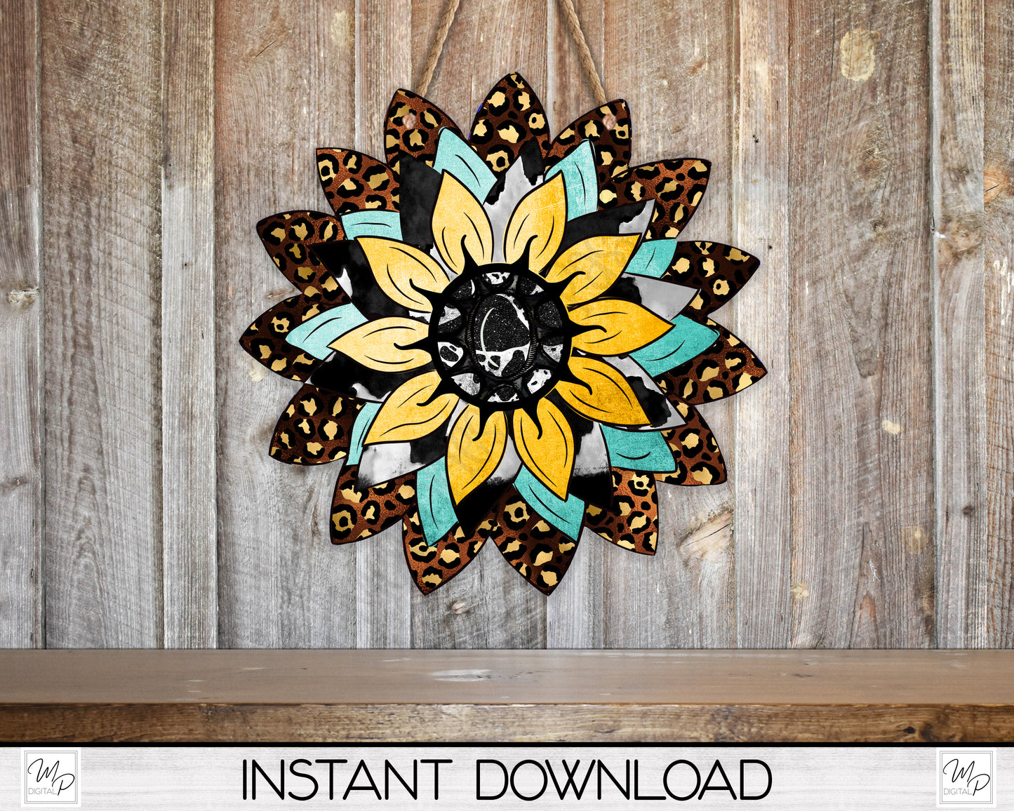 Western Sunflower Earrings Sublimation PNG Design, Wall Hanging Sign Digital Download for Sublimation