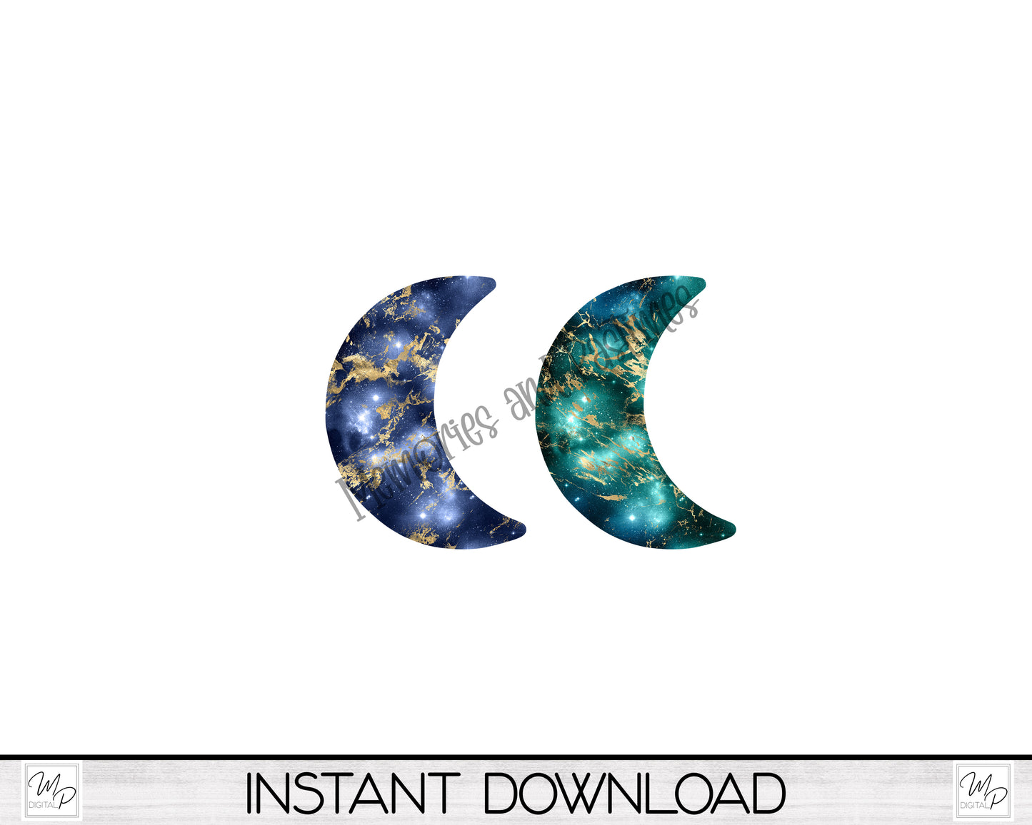 Galaxy Marble Crescent Moon Earring PNG Design for Sublimation, Digital Download