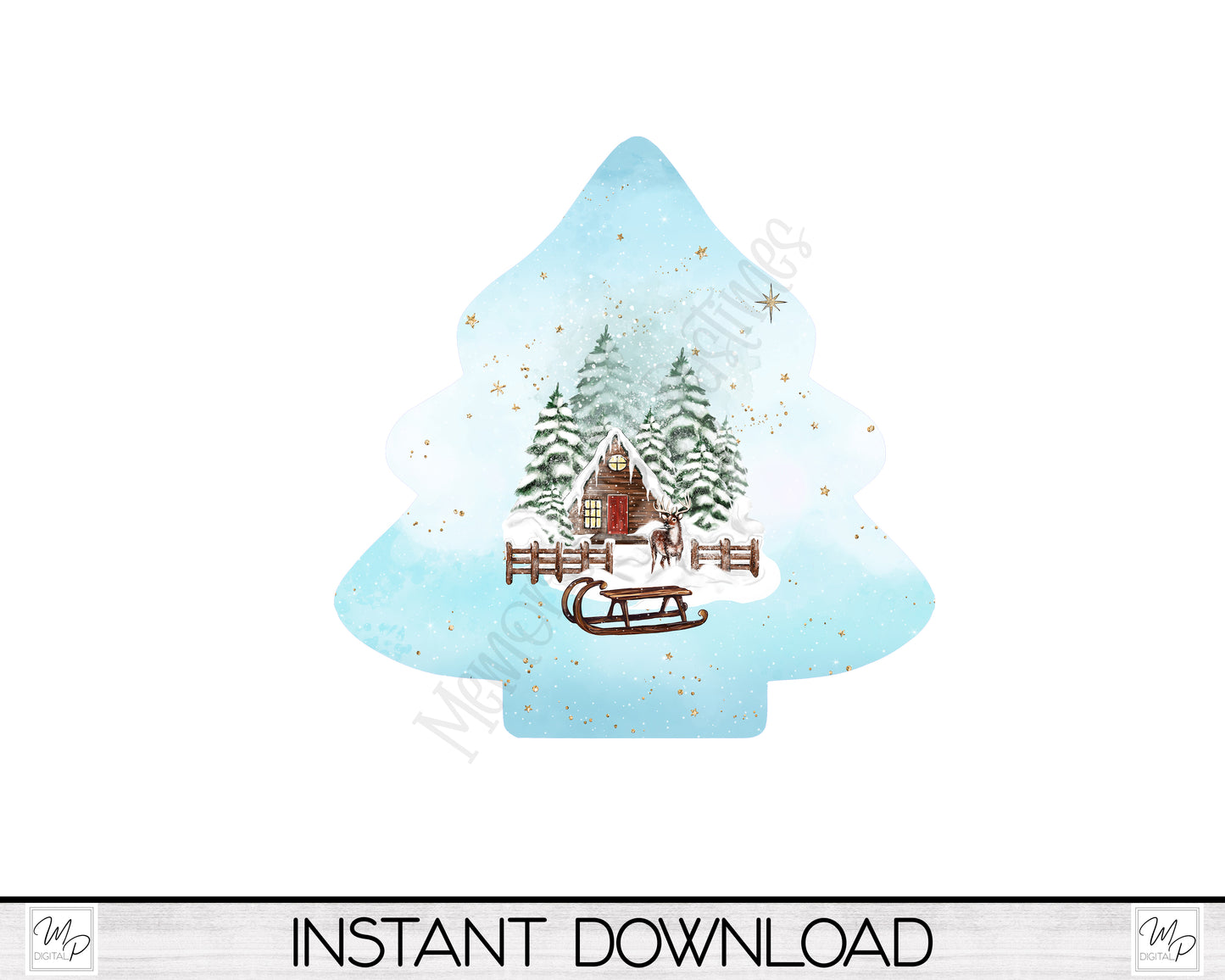 Winter Cabin Christmas Tree Wind Spinner PNG Design for Sublimation, Garden Spinner Design, Digital Download