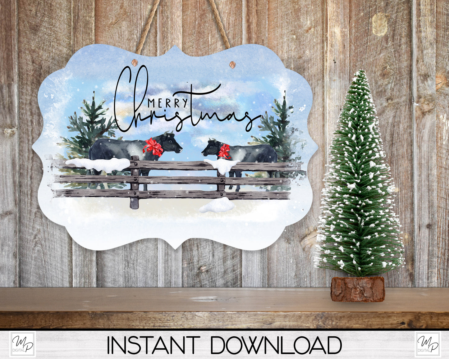 Christmas Cows Ornament PNG for Sublimation, Benelux Farm Sign Design, Digital Download