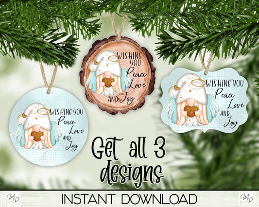 Christmas Gnome Angel Ornament BUNDLE PNG for Sublimation, Tree Ornament Design, Digital Download