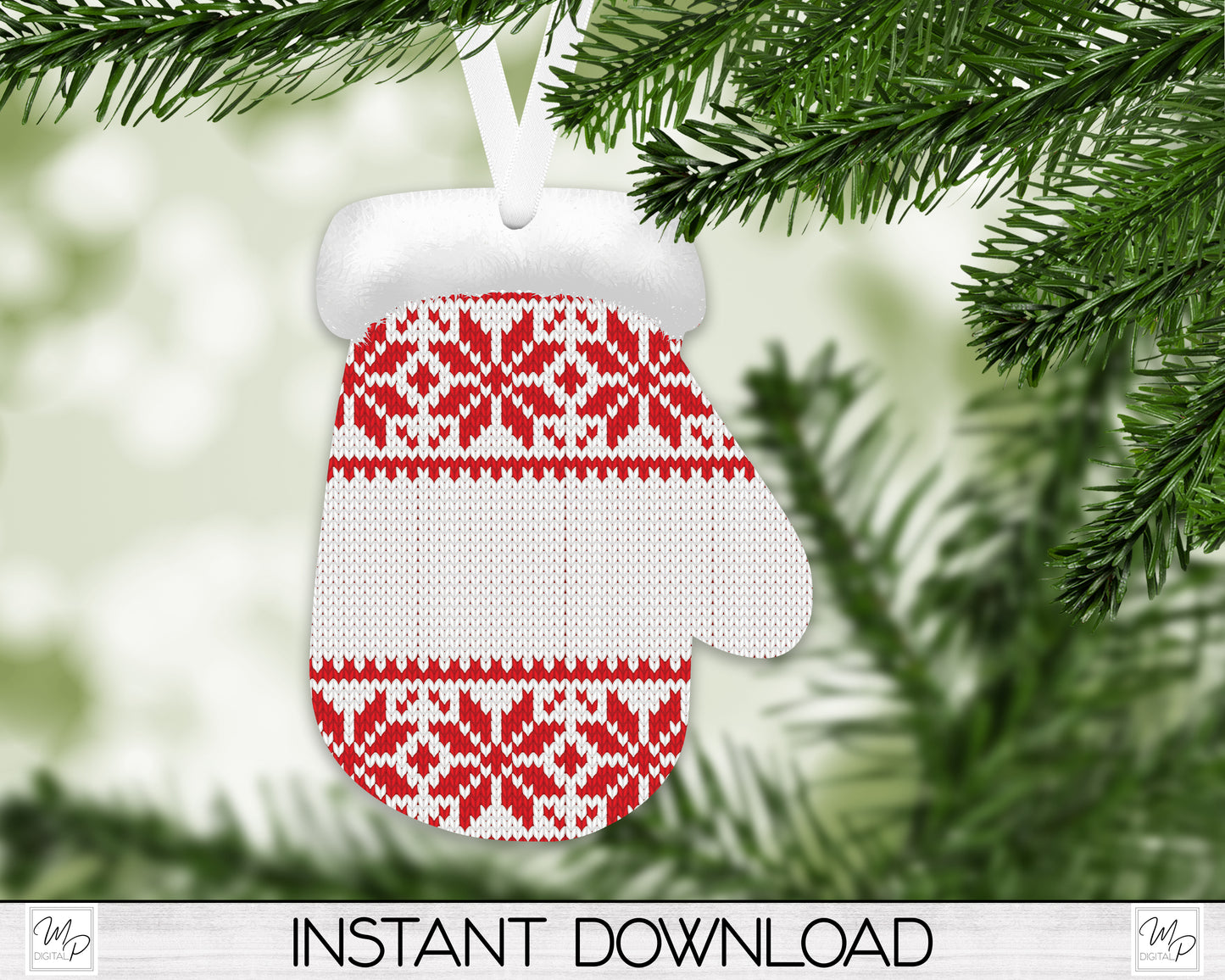 Christmas Mitten Earring PNG Design for Sublimation, Digital Download