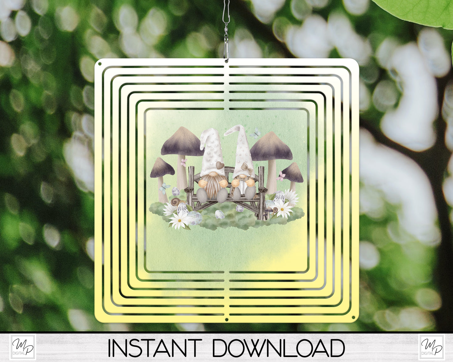 Gnomes and Mushrooms Garden Wind Spinner PNG Design for Sublimation, Garden Spinner Design, Digital Download
