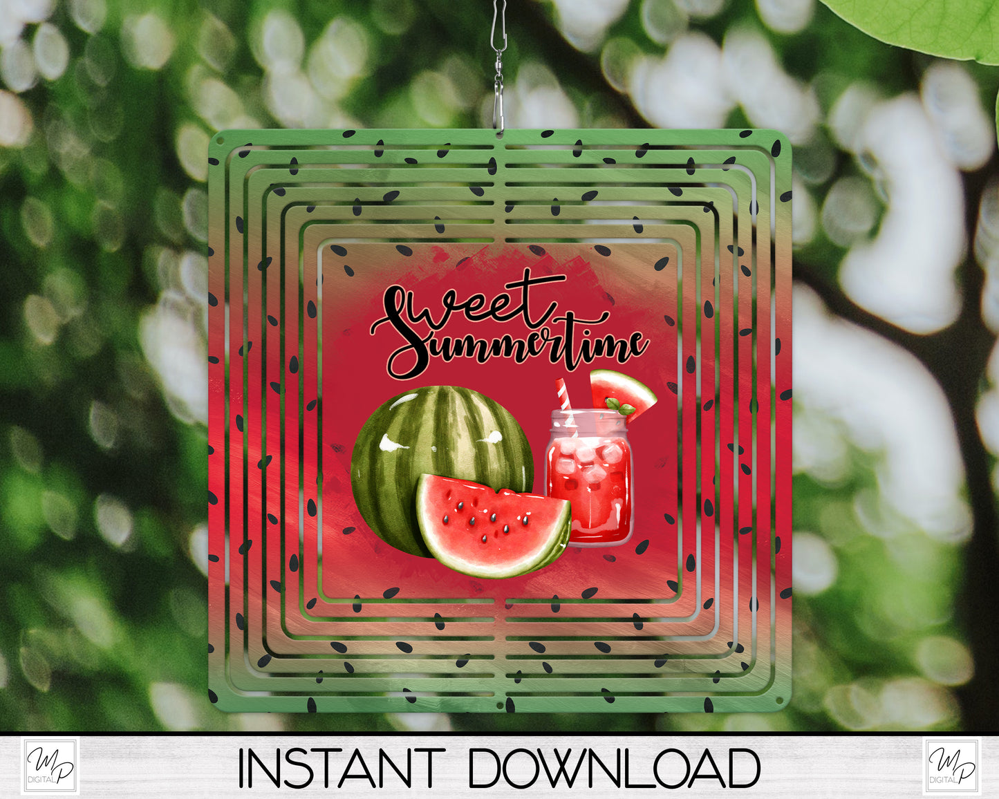 Watermelon Garden Wind Spinner PNG Design for Sublimation, Digital Download