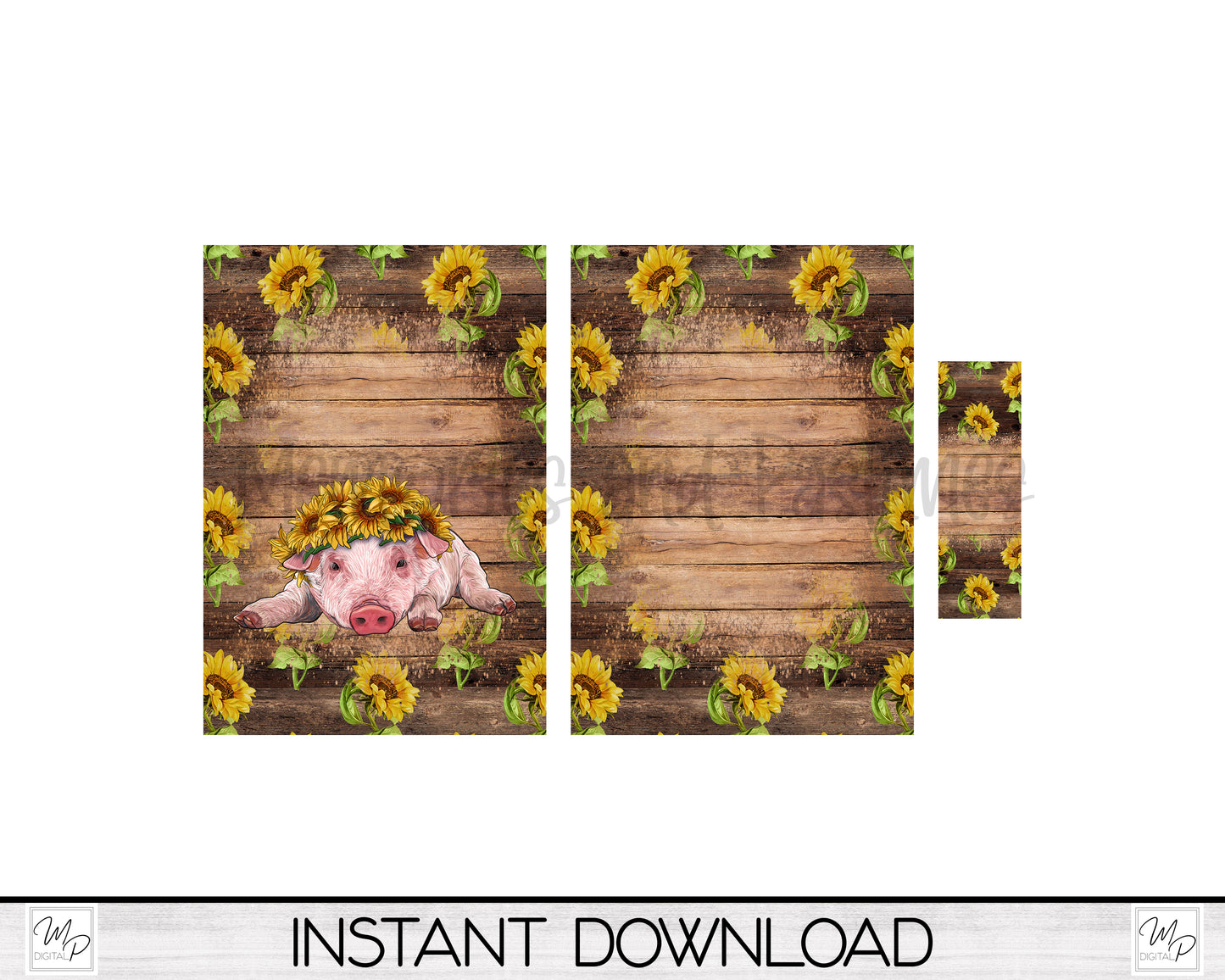 Pig and Sunflowers Journal and Pen Set PNG Sublimation Design, Digital Download