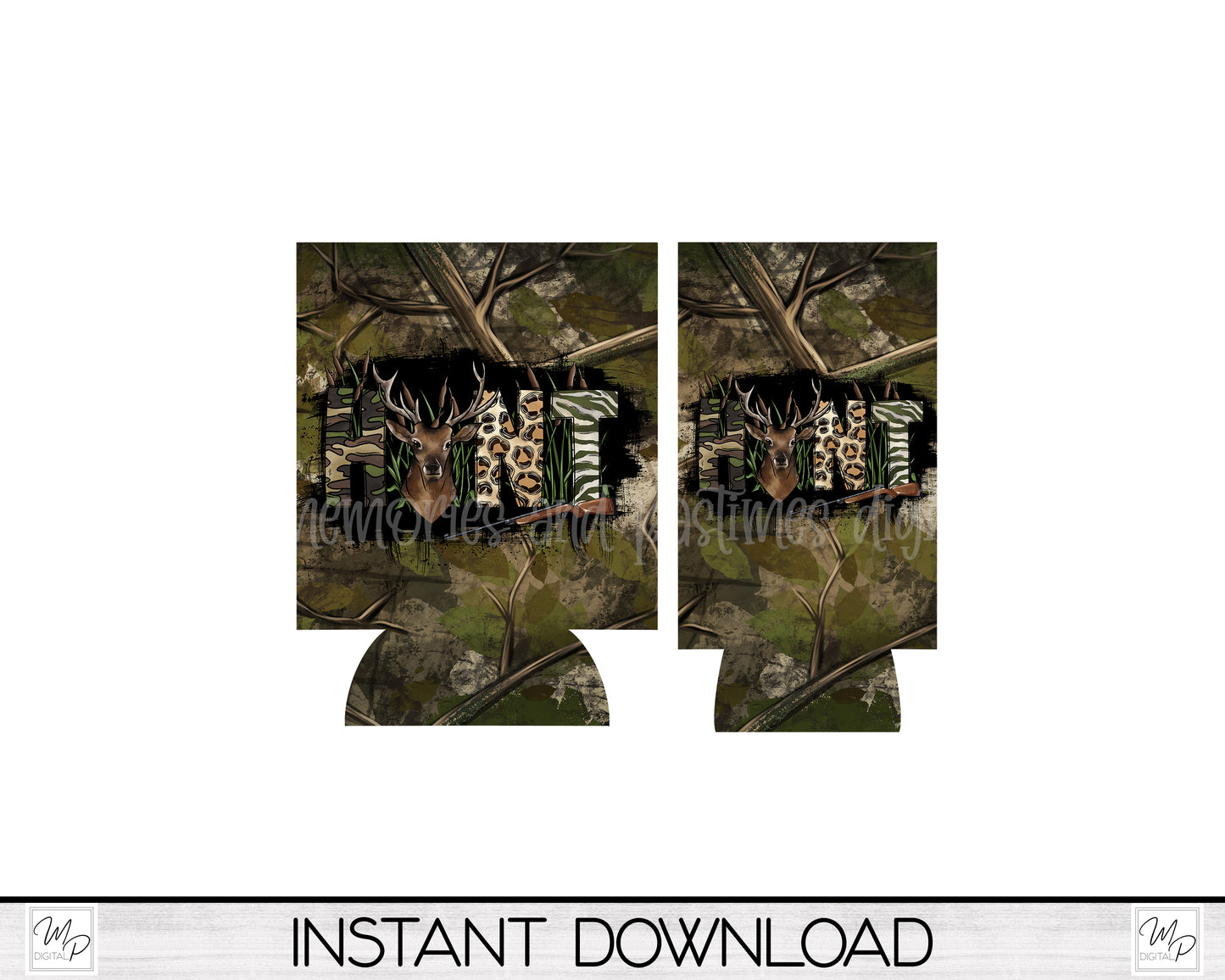 Camo Deer Hunting Neoprene Can Cooler PNG Sublimation Design, Digital Download