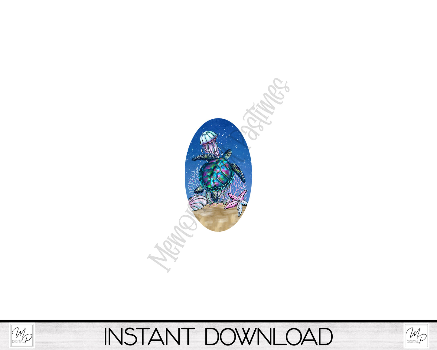 Under the Sea Turtle Oval PNG Design for Sublimation of Earrings Digital Download