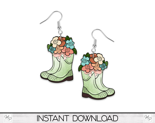 Rain Boots with Flowers PNG Design for Sublimation, Digital Download