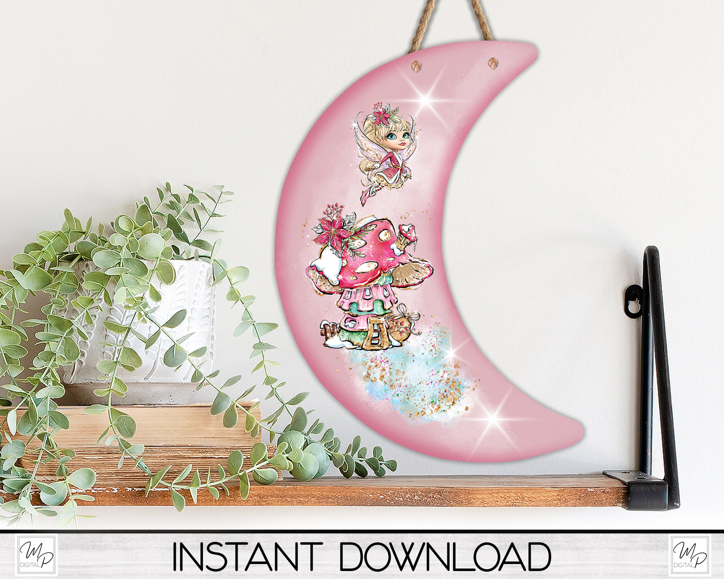 Crescent Moon Earring PNG Bundle, Designs for Sublimation, Mushroom Fairies, Digital Download