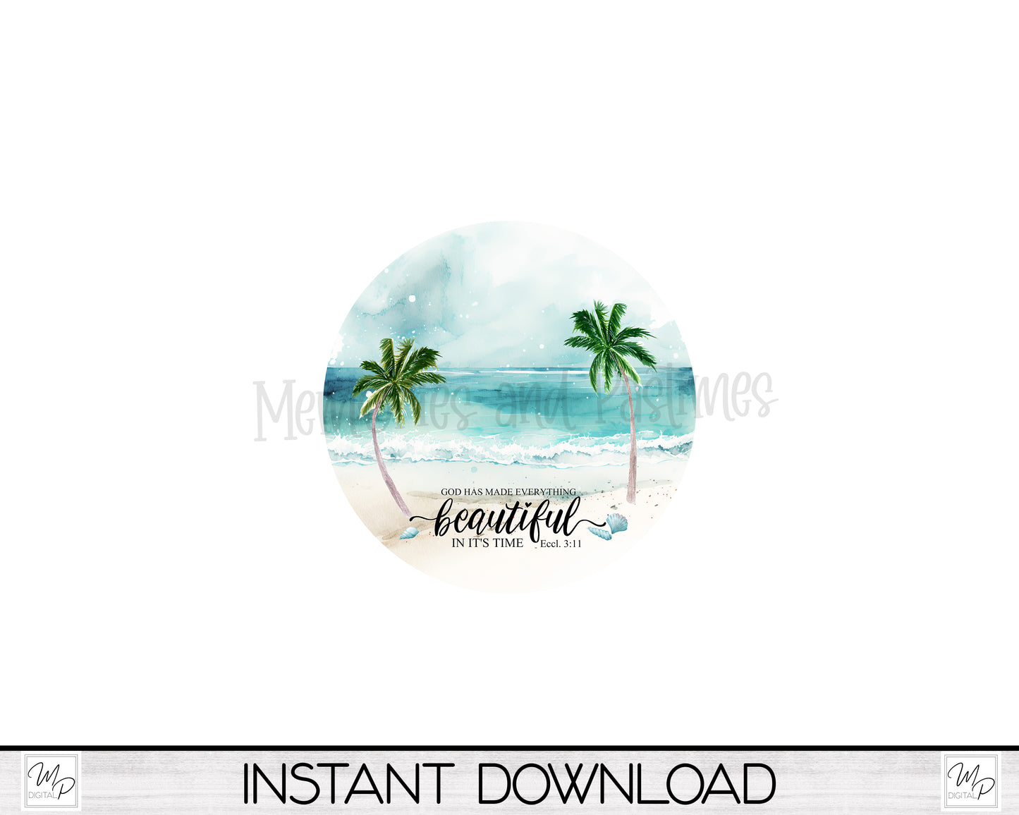 Christian Beach Circle Front Door Hanger PNG Design for Sublimation, Digital Download