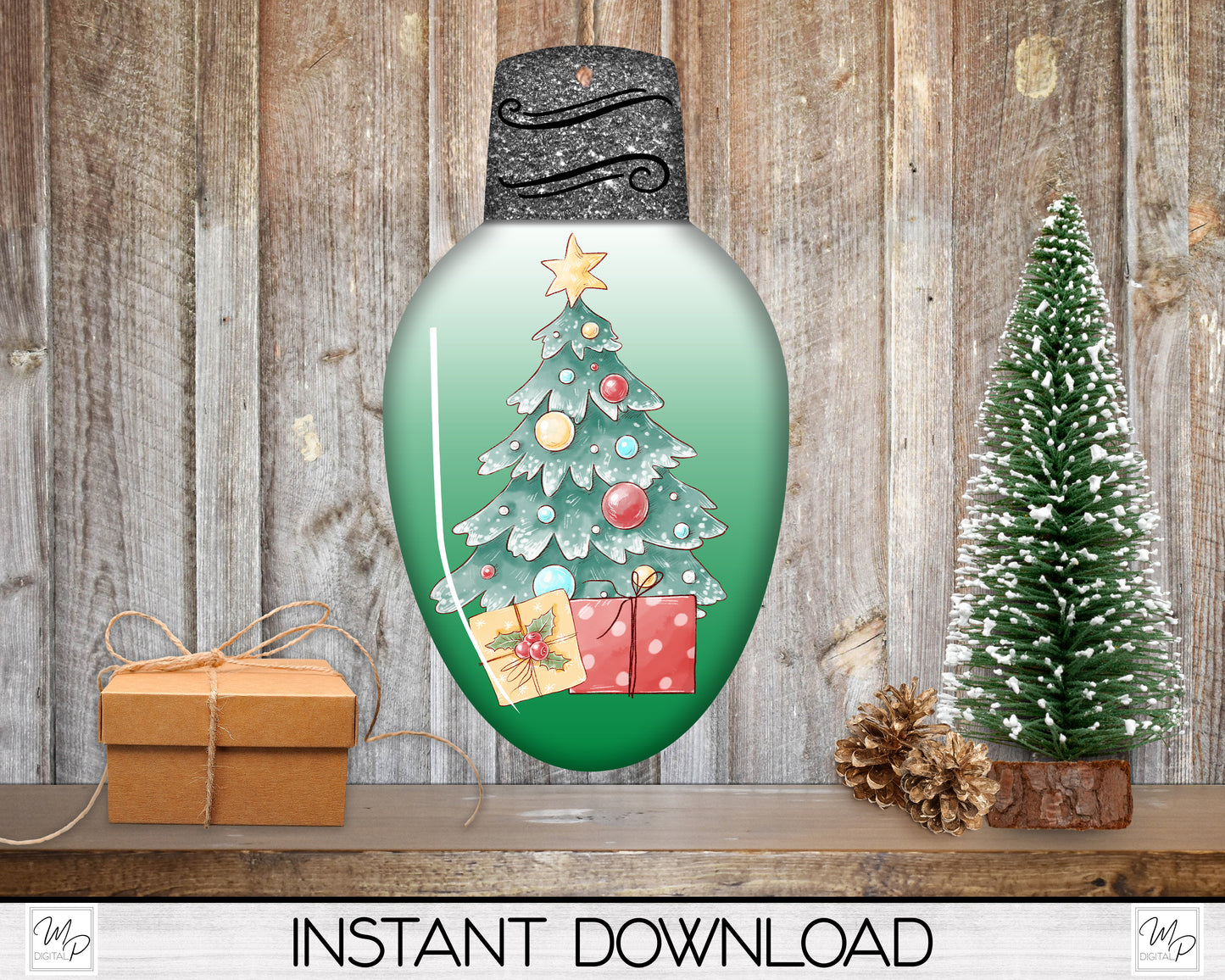 Christmas Light Bulb Earring PNG Bundle, Sublimation Design Download, Ornament, Door Hanger