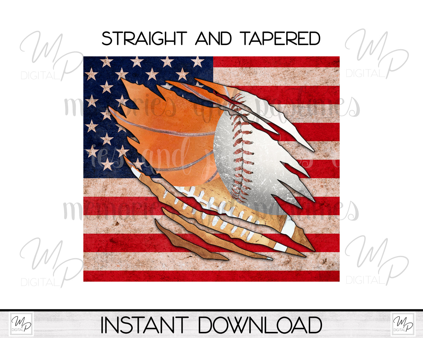 Basketball, Football and Baseball US Flag 20oz Skinny Tumbler PNG Sublimation Design, Sports Tumbler Digital Download