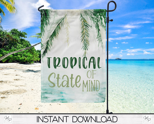 Tropical Garden Flag PNG for Sublimation Design, Digital Download, Beach Flag