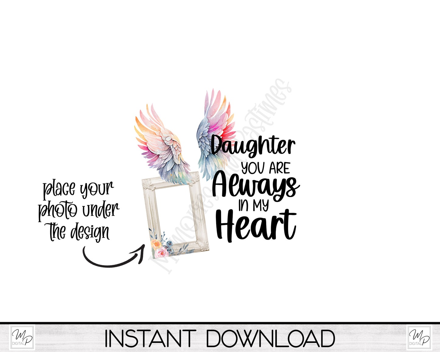 Angel Wings Daughter Memorial Pillow Cover PNG Sublimation Design, Digital Download, Square Pillow Case PNG Design